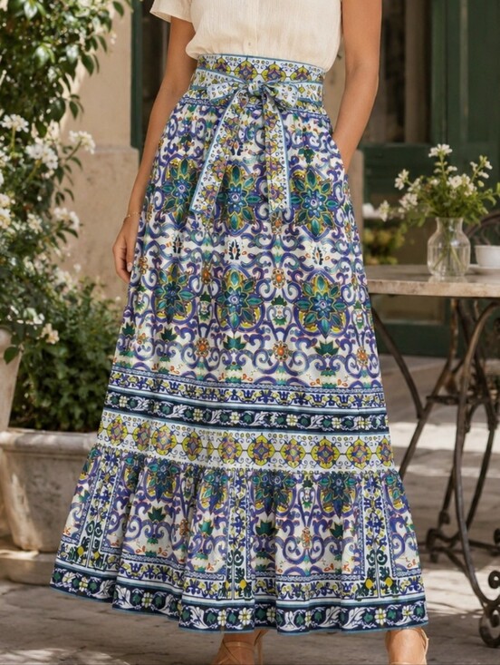 ANTONIO MELANI Dresses & Skirts - Antonio Melani Tegan Mosaic Promenade Maxi Skirt 2 Boho Resort Cotton Romantic